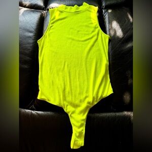 Neon Yellow Sleeveless High Neck Bodysuit | Size Medium